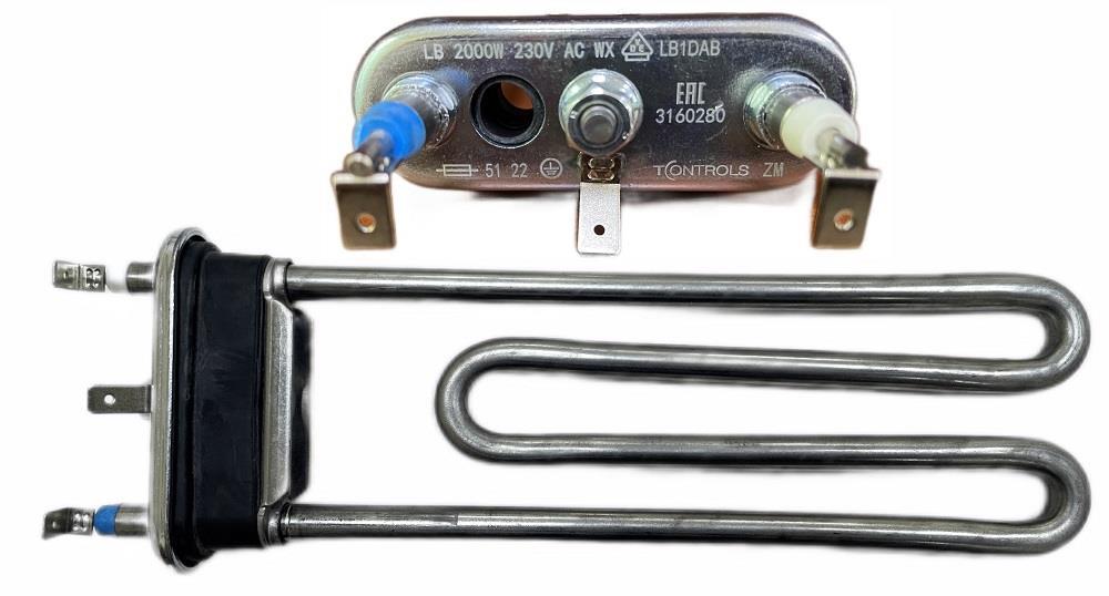 ТЭН 2000W, средний, L-200 mm|прямой|c отверcтием| универсальный T-CONTROLS by Thermowatt (60 шт|кор) (BOSCH 267512 12040670  8011444 )